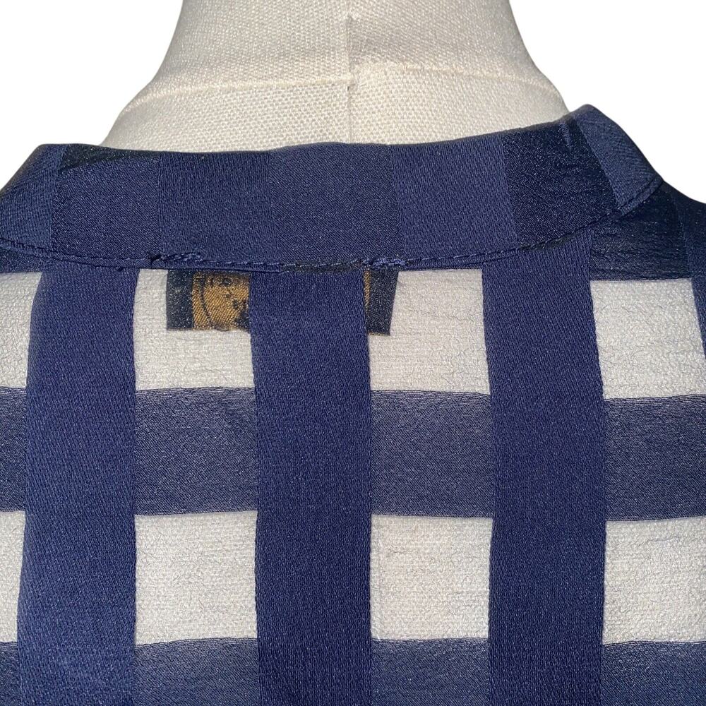 Current Air Anthropologie Blouse SP Short Sleeve Button Up Plaid Sheer Bows - Picture 10 of 16